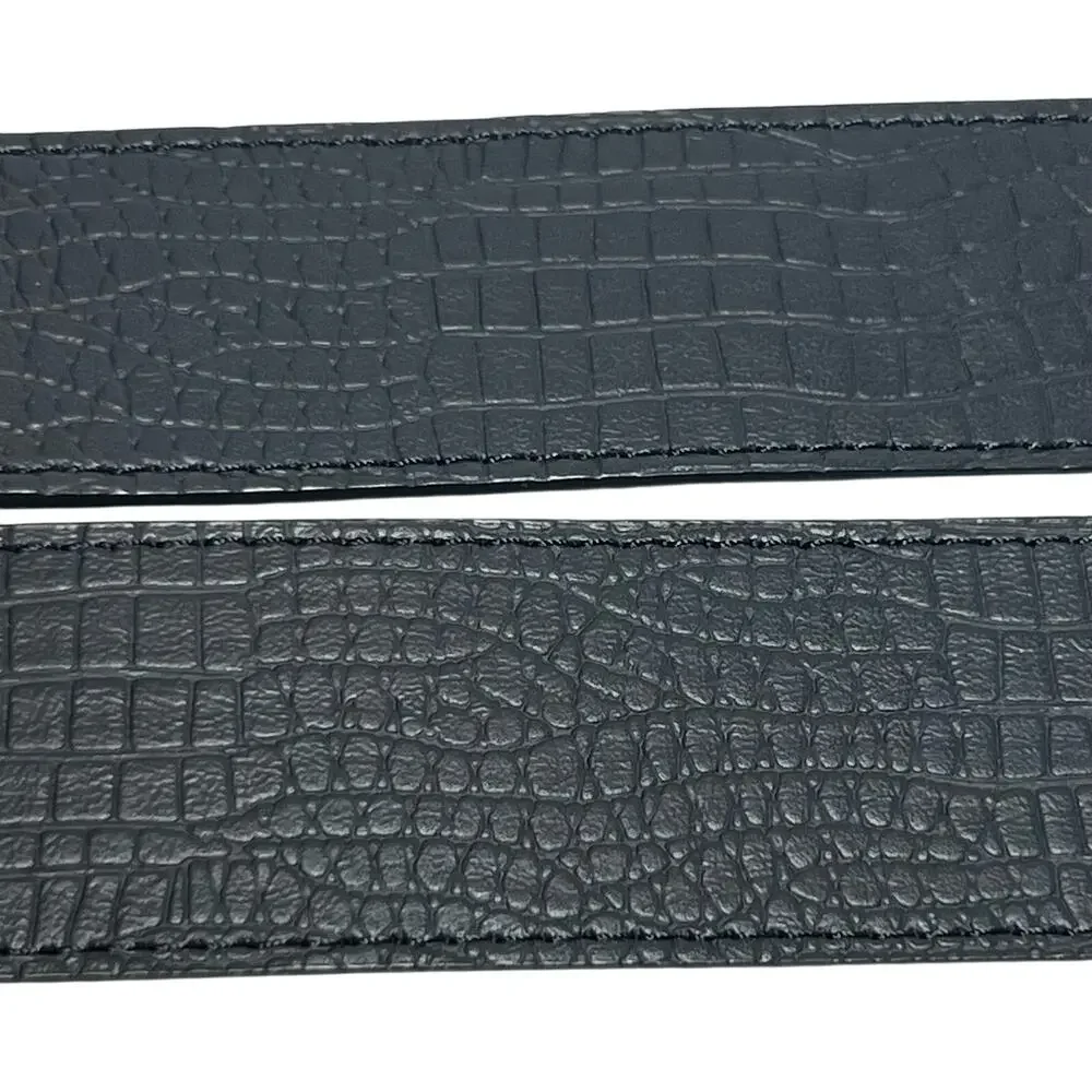 Vintage 90s Sz Small Gold Twist Lock Buckle Stretch Belt Black Faux Leather